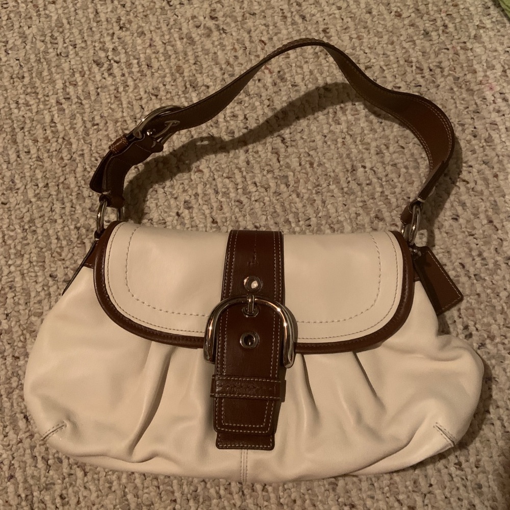Coach White and Brown Shoulder Bag